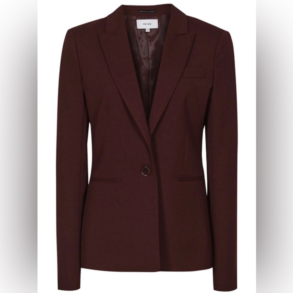 REISS Freya single-breasted wool-blend blazer in Berry NWT